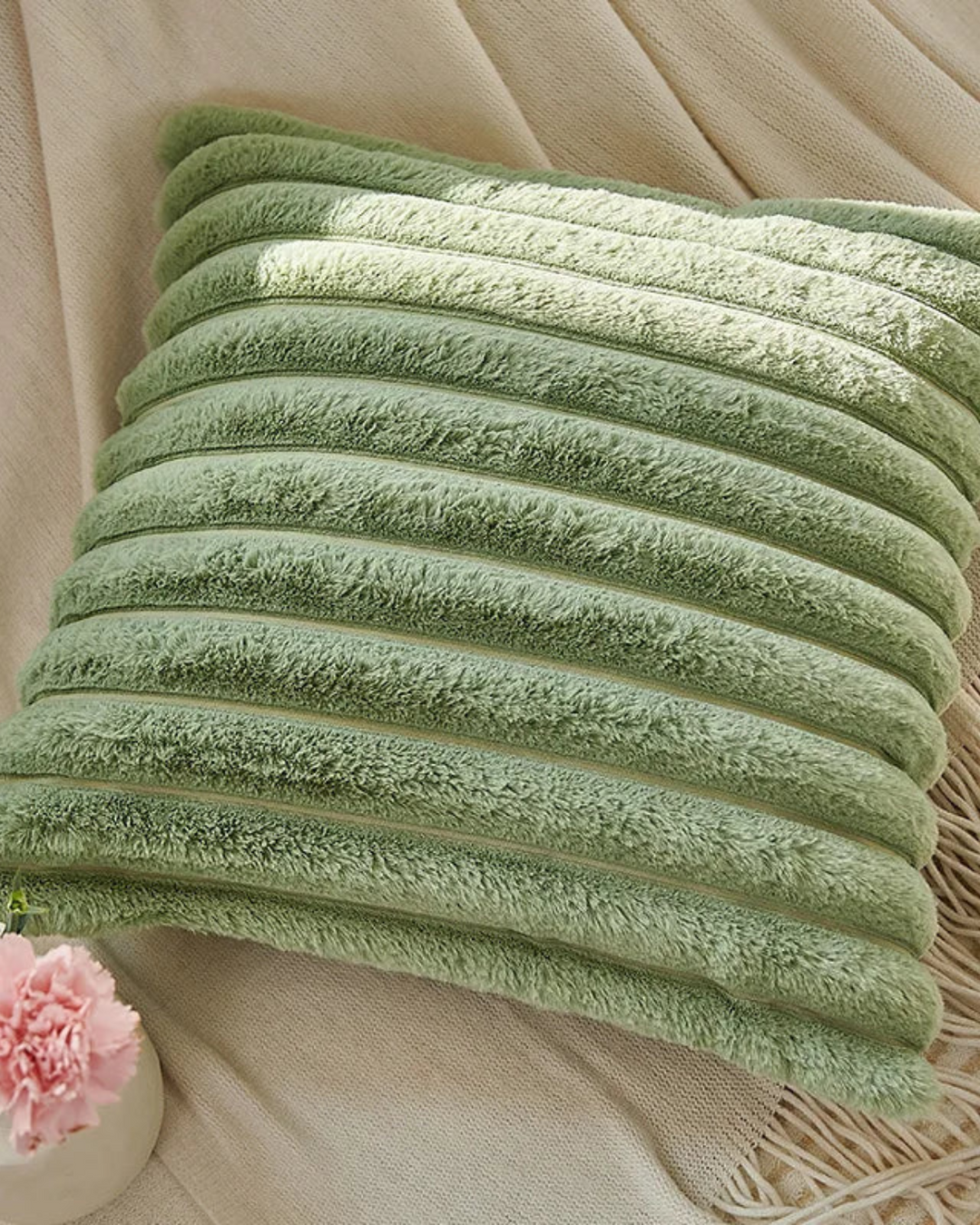 Ribbed Plush Cushion Set – Soft Velvet Sofa Pillow Covers
