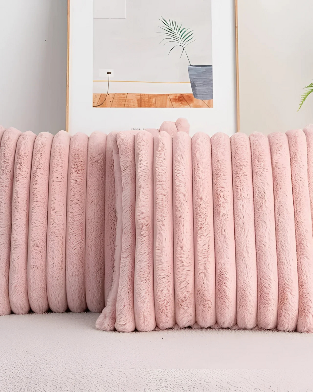 Ribbed Plush Cushion Set – Soft Velvet Sofa Pillow Covers