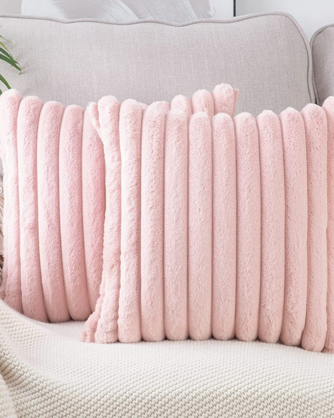 Ribbed Plush Cushion Set – Soft Velvet Sofa Pillow Covers