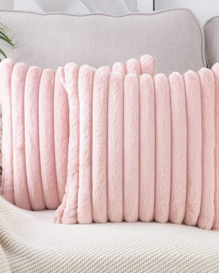 Ribbed Plush Cushion Set – Soft Velvet Sofa Pillow Covers
