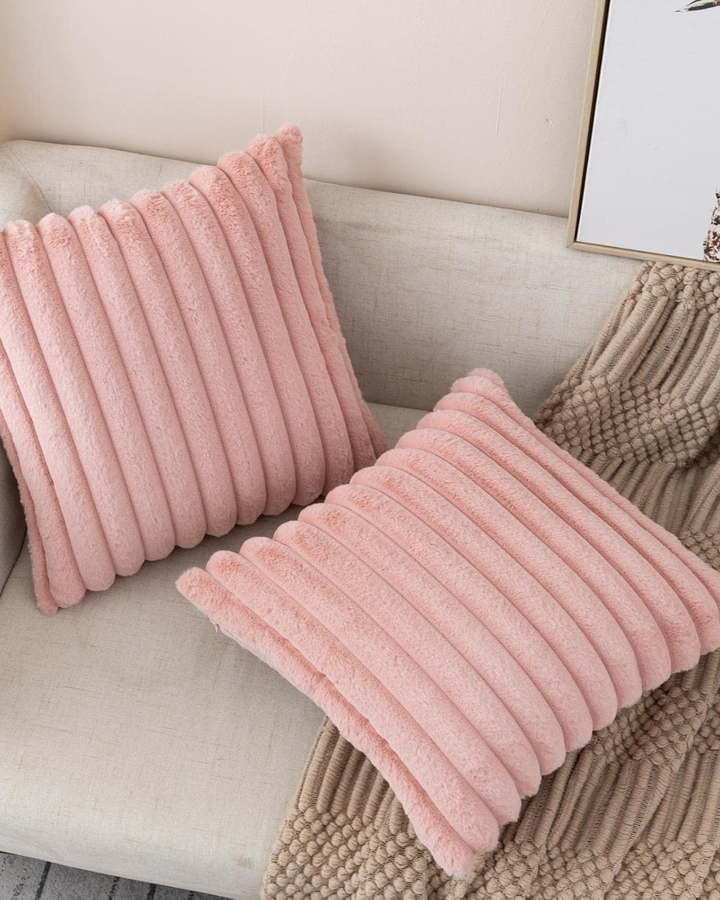 Ribbed Plush Cushion Set – Soft Velvet Sofa Pillow Covers