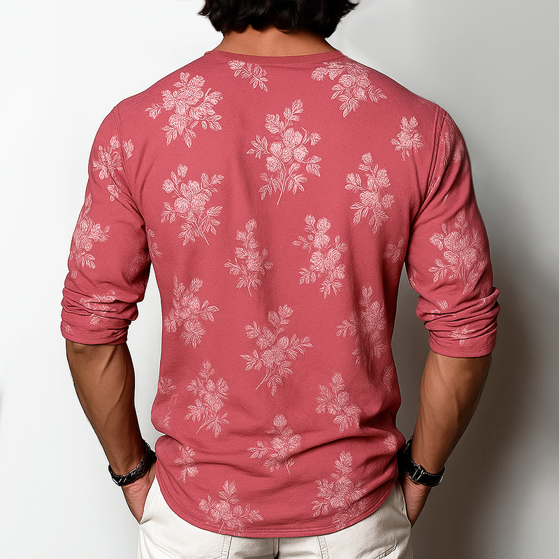 Redford Floral Long Sleeve Henley Shirt