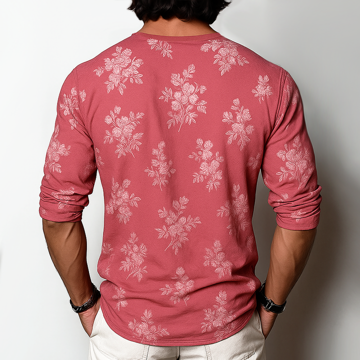 Redford Floral Long Sleeve Henley Shirt