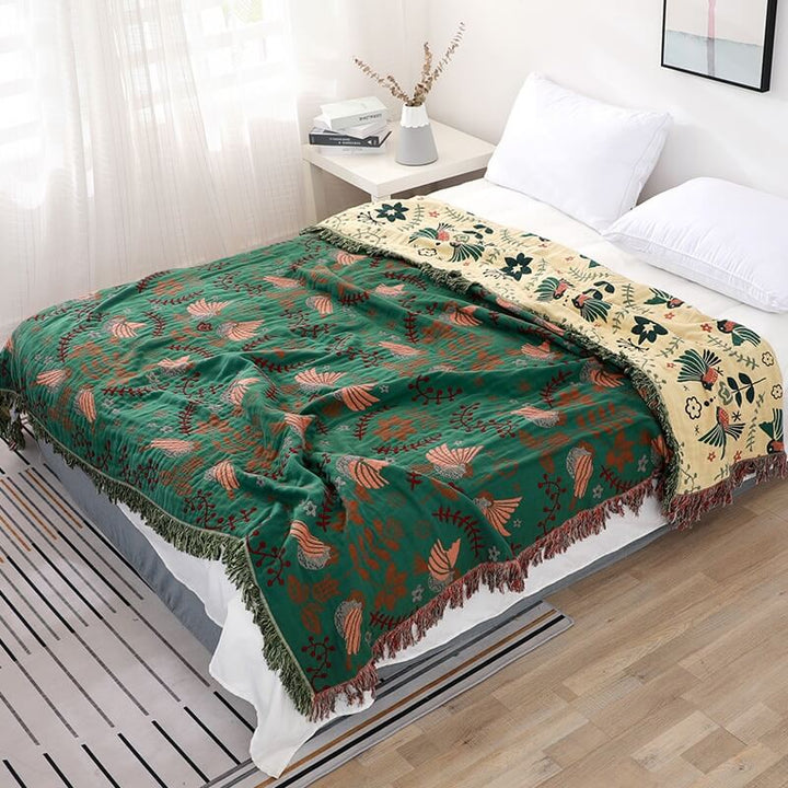 Solari Cotton Bird & Floral Reversible Blanket