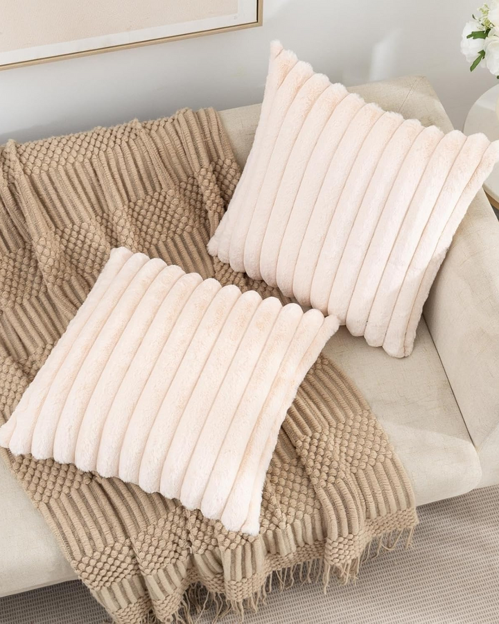 Ribbed Plush Cushion Set – Soft Velvet Sofa Pillow Covers