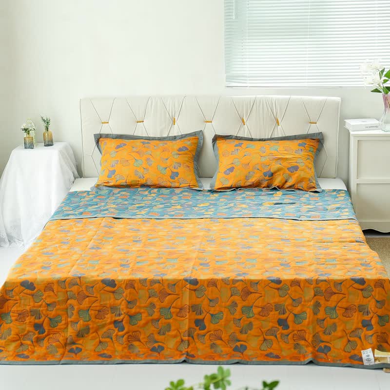 Solina Reversible Ginkgo Leaf Cotton Quilt