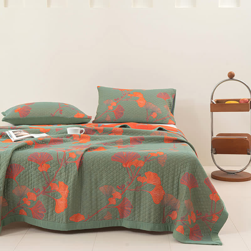 Valona Reversible Ginkgo Leaf Cotton Quilt