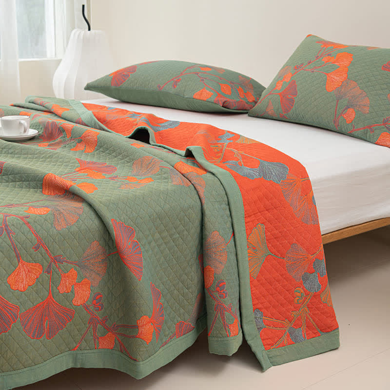 Valona Reversible Ginkgo Leaf Cotton Quilt
