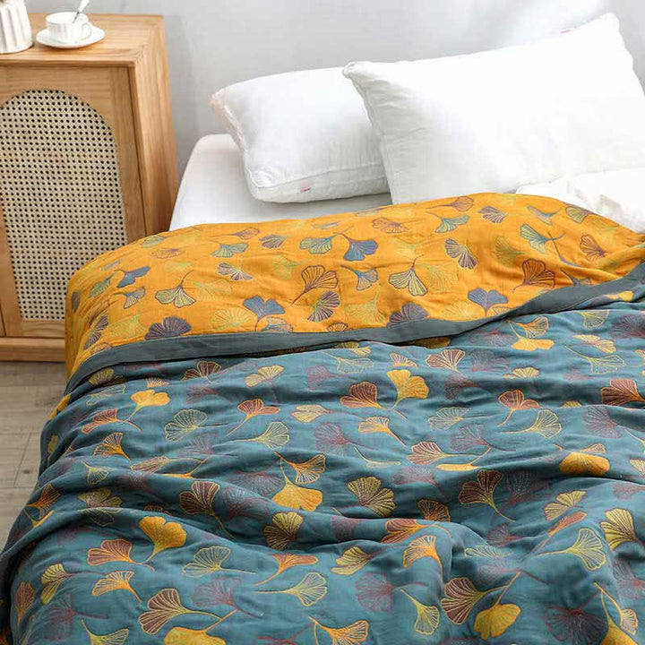 Solina Reversible Ginkgo Leaf Cotton Quilt