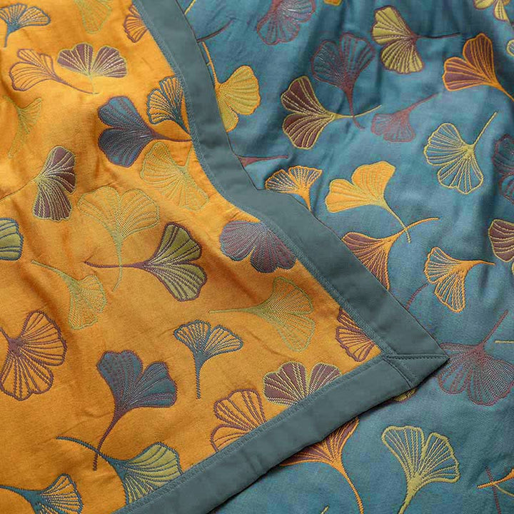 Solina Reversible Ginkgo Leaf Cotton Quilt