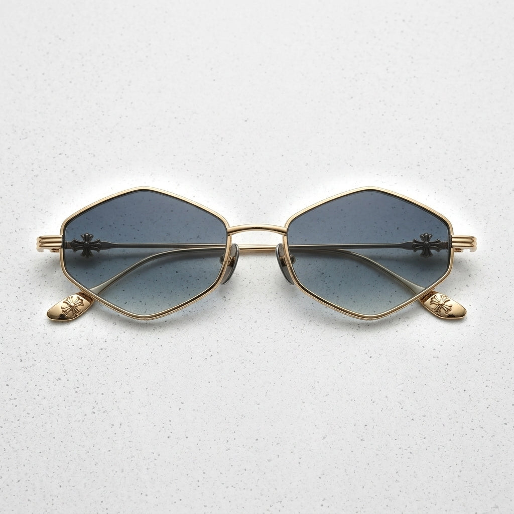 Gold frame — Light blue lens