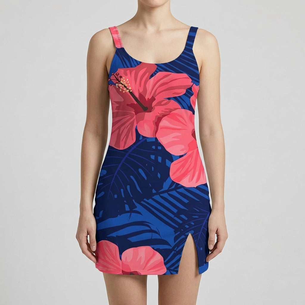 Blue/Pink — Tropical floral print