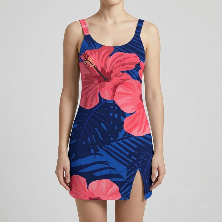 Blue/Pink — Tropical floral print