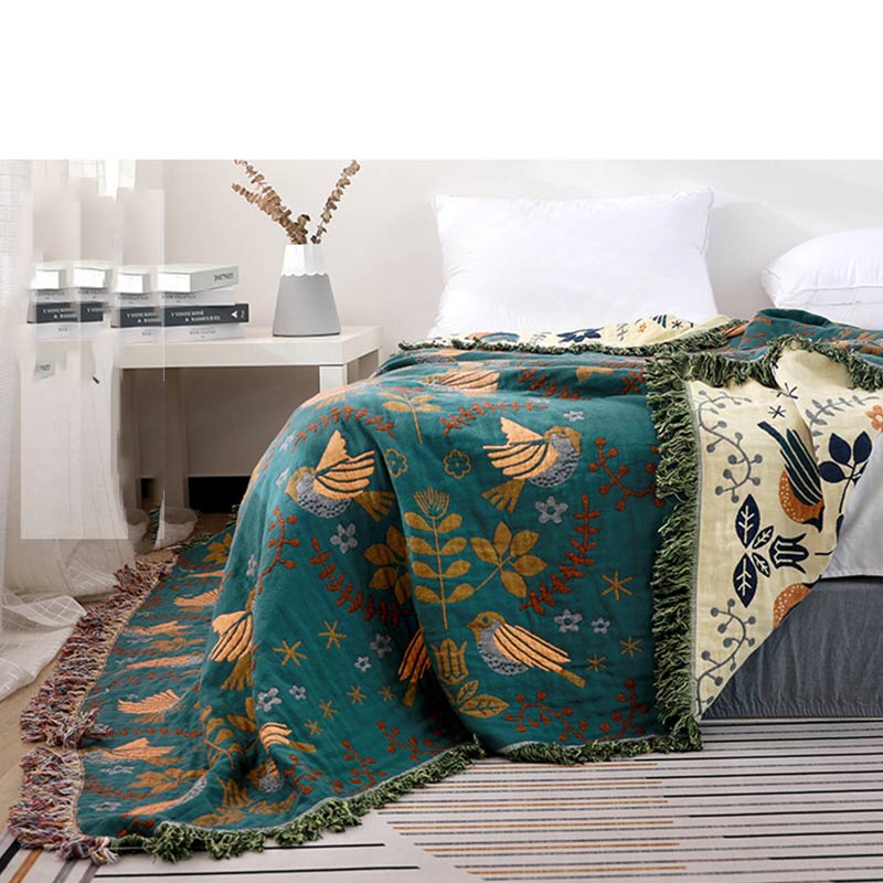 Solari Cotton Bird & Floral Reversible Blanket