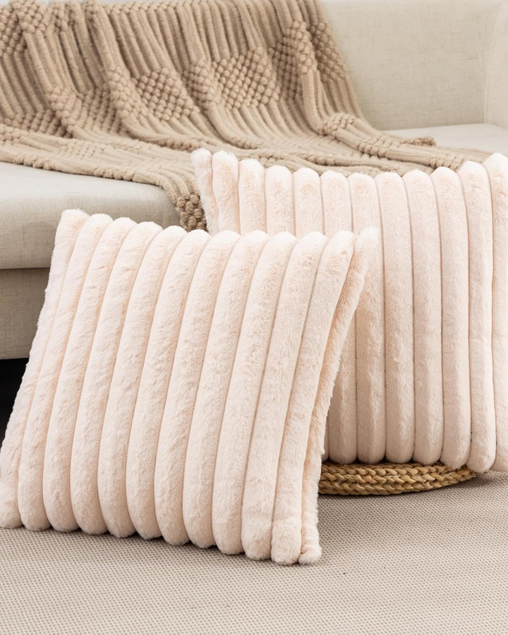 Ribbed Plush Cushion Set – Soft Velvet Sofa Pillow Covers