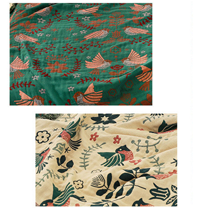 Solari Cotton Bird & Floral Reversible Blanket