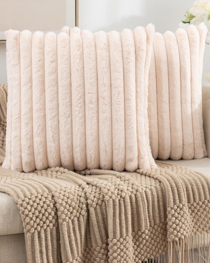 Ribbed Plush Cushion Set – Soft Velvet Sofa Pillow Covers