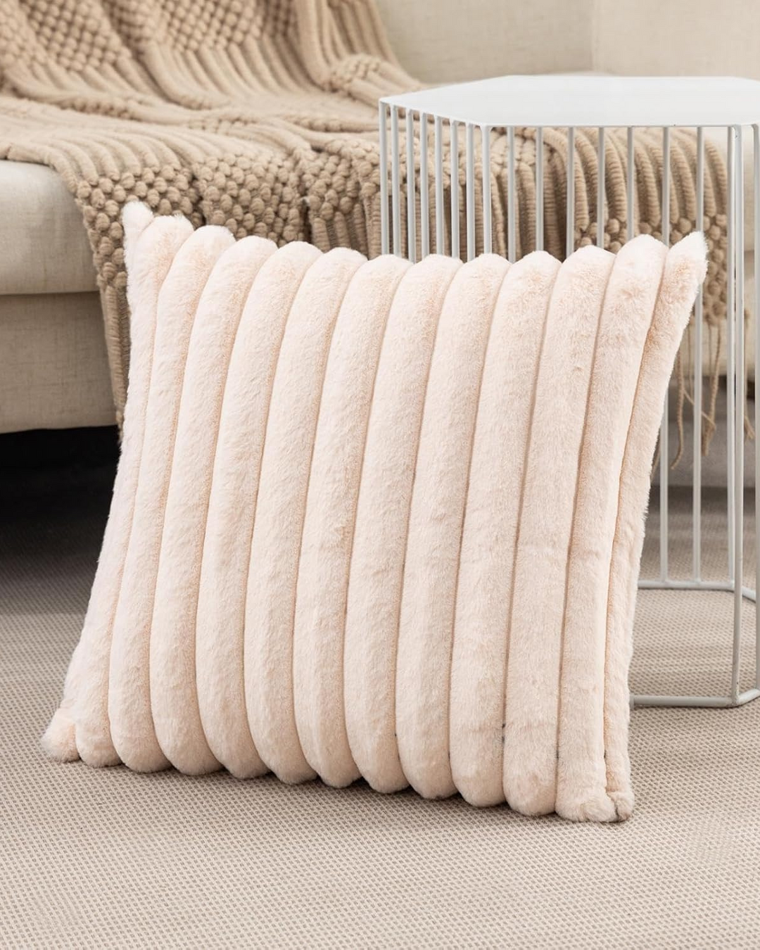 Ribbed Plush Cushion Set – Soft Velvet Sofa Pillow Covers