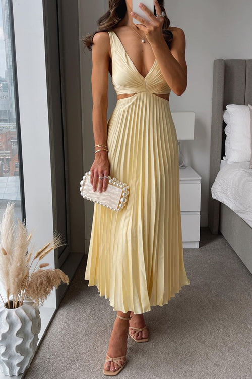 Valencia Pleated V-Neck Maxi Dress