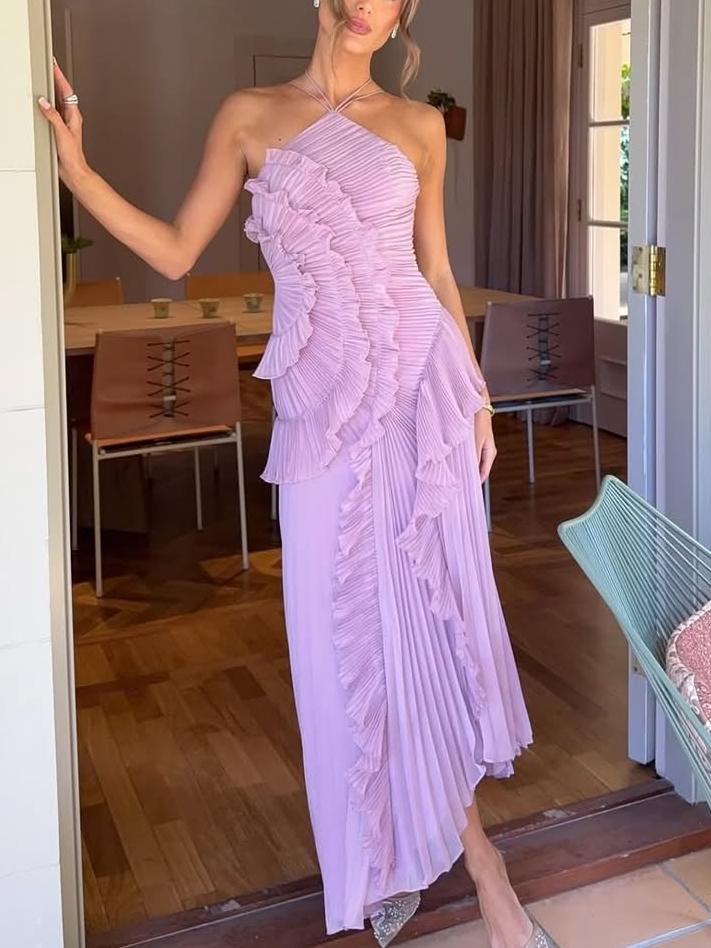 Avery One-Shoulder Pleated Maxi Dress