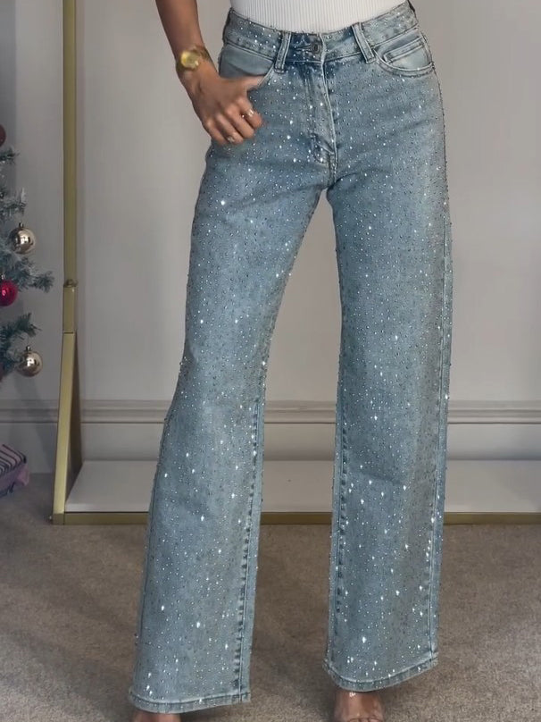 Women’s Rhinestone Straight Leg Jeans