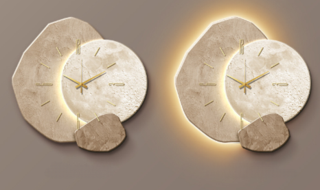 Modern Wooden Wall Clock – Sculpted LED Accent Design