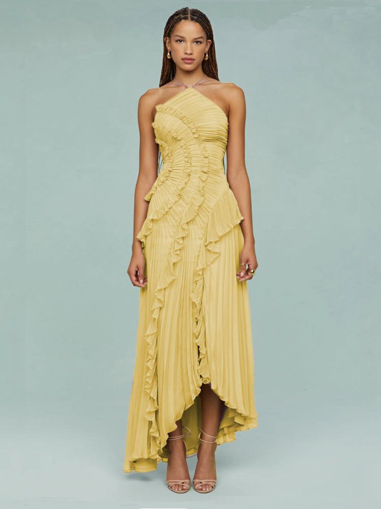 Avery One-Shoulder Pleated Maxi Dress