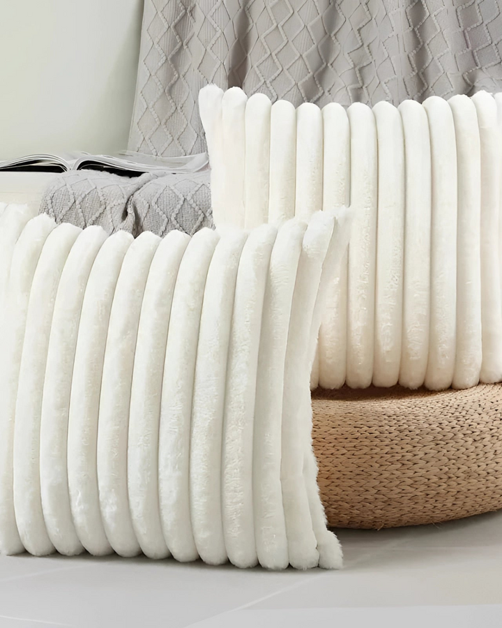 Ribbed Plush Cushion Set – Soft Velvet Sofa Pillow Covers