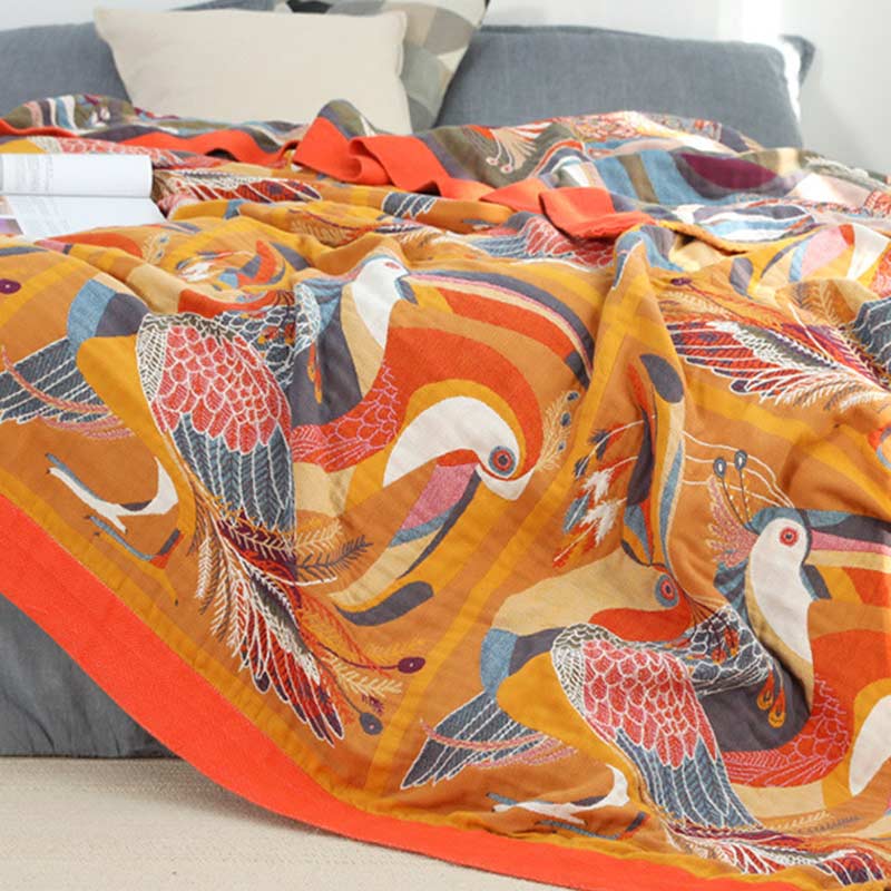Reversible Cotton Quilt with Toucan Design