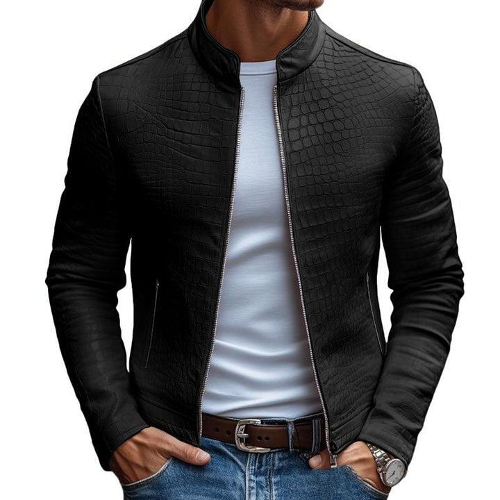 Brighton Textured Stand Collar Leather Jacket