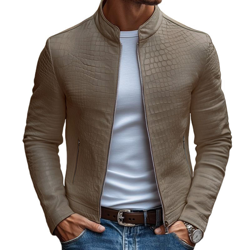 Brighton Textured Stand Collar Leather Jacket