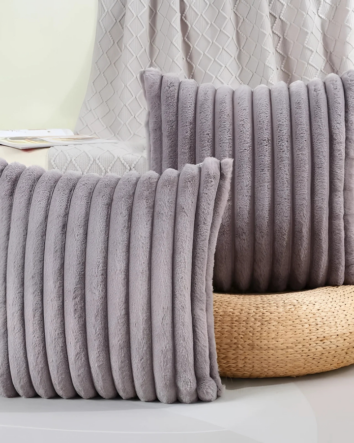Ribbed Plush Cushion Set – Soft Velvet Sofa Pillow Covers