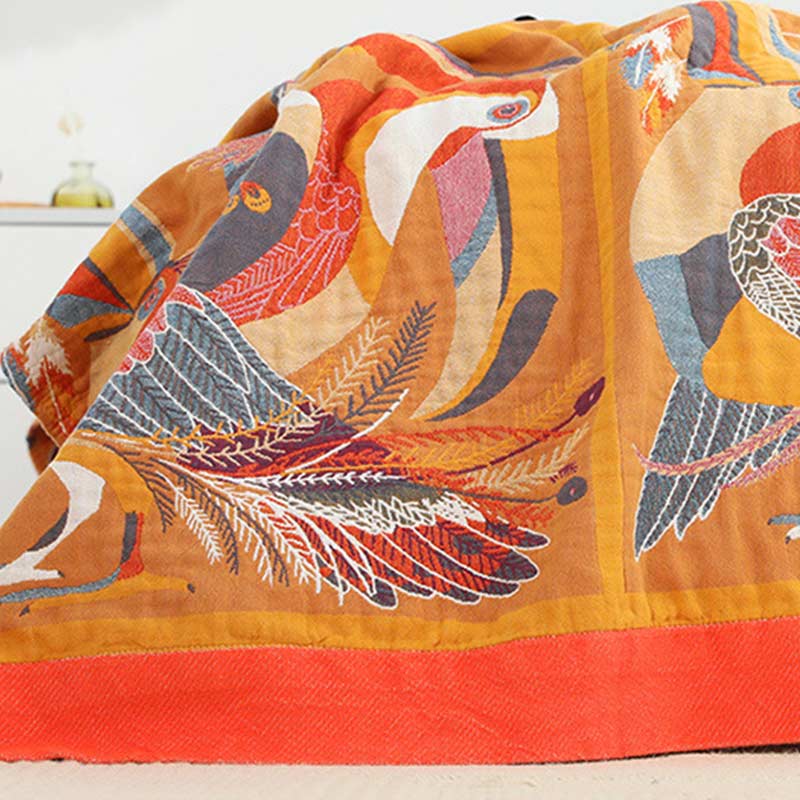 Reversible Cotton Quilt with Toucan Design