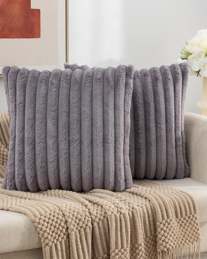 Ribbed Plush Cushion Set – Soft Velvet Sofa Pillow Covers