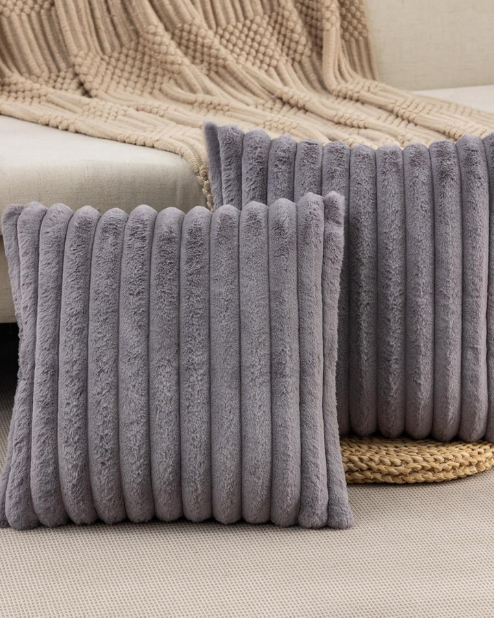 Ribbed Plush Cushion Set – Soft Velvet Sofa Pillow Covers