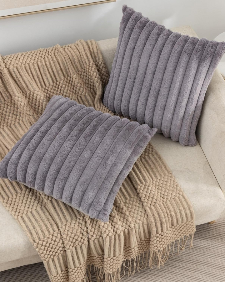 Ribbed Plush Cushion Set – Soft Velvet Sofa Pillow Covers
