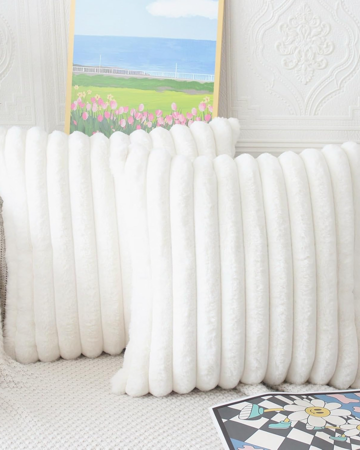 Ribbed Plush Cushion Set – Soft Velvet Sofa Pillow Covers