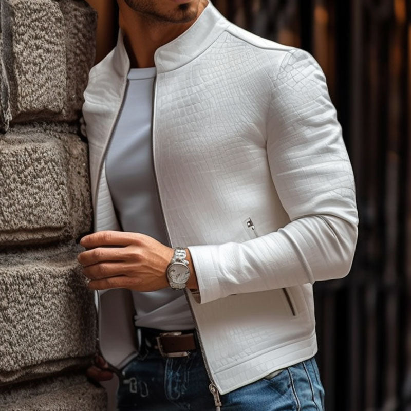 Brighton Textured Stand Collar Leather Jacket