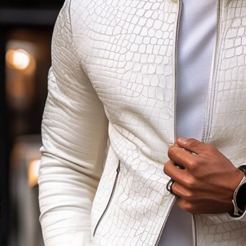 Brighton Textured Stand Collar Leather Jacket