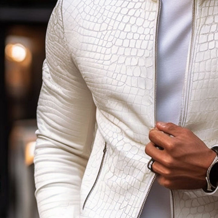 Brighton Textured Stand Collar Leather Jacket