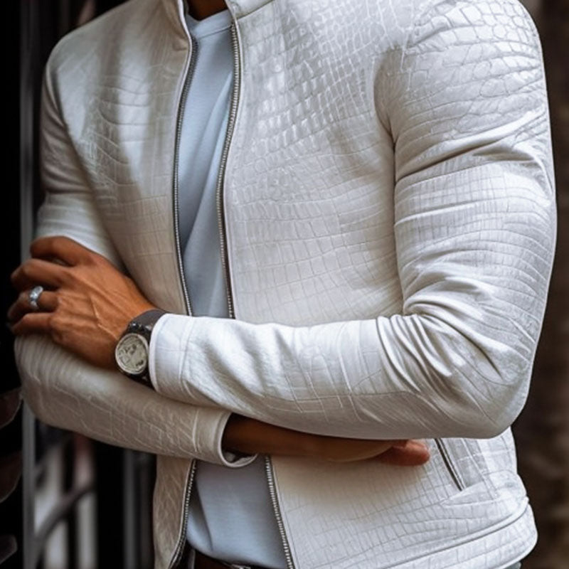 Brighton Textured Stand Collar Leather Jacket