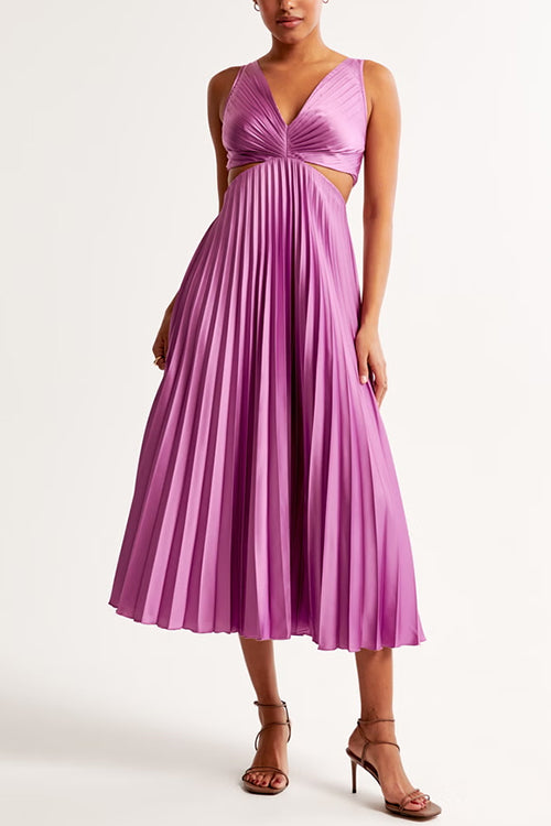 Valencia Pleated V-Neck Maxi Dress