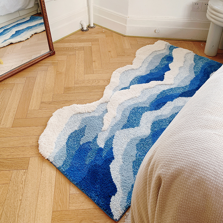 Ocean Drift Plush Wave Rug – Coastal Gradient Anti-Slip Mat