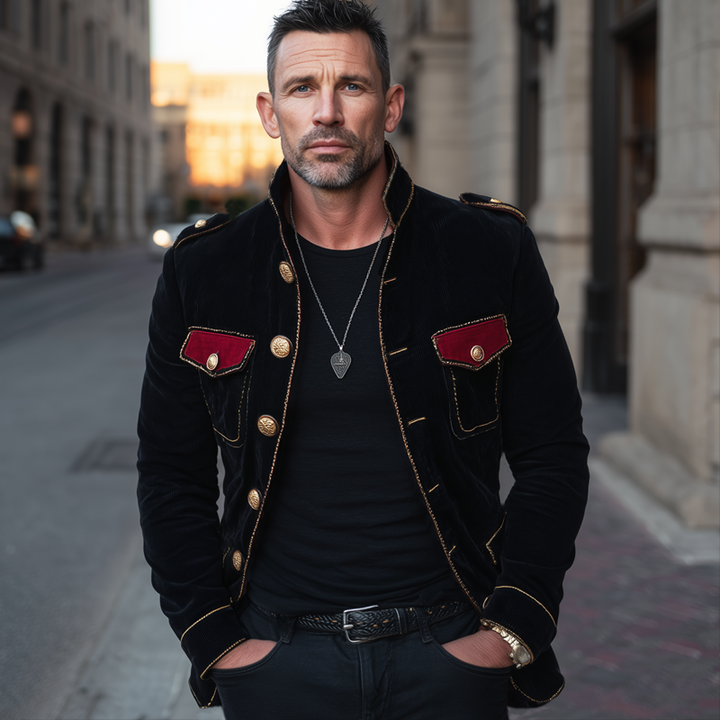 Radcliffe Velvet Multi-Button Stand Collar Jacket