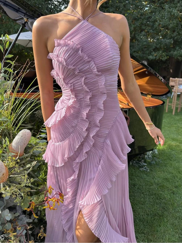 Avery One-Shoulder Pleated Maxi Dress