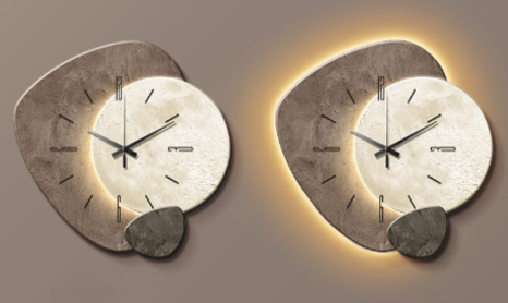 Modern Wooden Wall Clock – Sculpted LED Accent Design