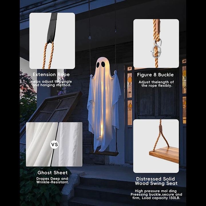Hanging Ghost Decoration with Swing and LED Lights