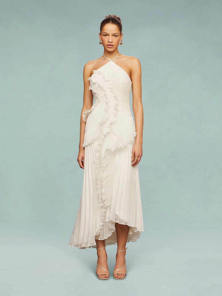 Avery One-Shoulder Pleated Maxi Dress