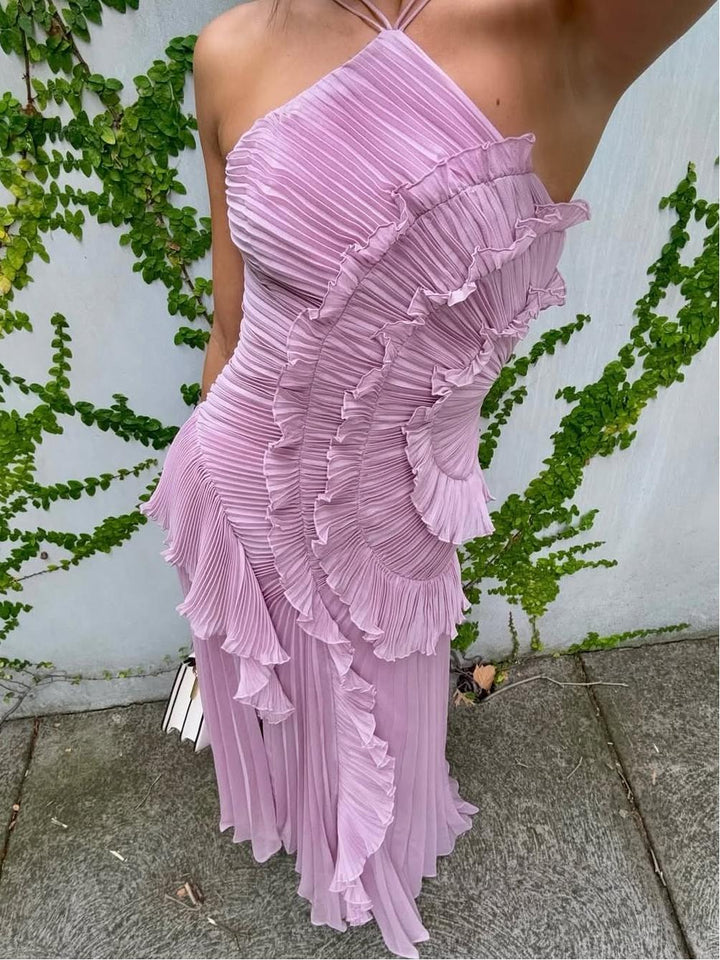 Avery One-Shoulder Pleated Maxi Dress