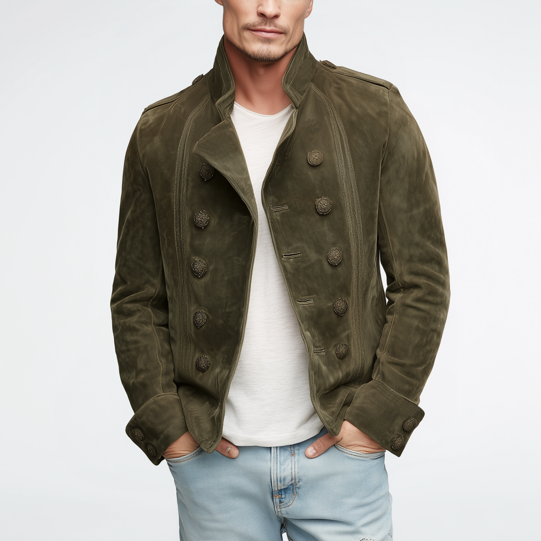 Harrow Suede Embroidered Double Breasted Jacket